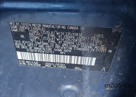 2014 Toyota Rav4 Limited from USA, damaged, VIN 2T3DFREV5EW132151